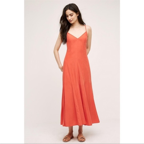 Anthropologie HD in Paris Sassafras Slip Maxi Dress Orange fall modal long strap - Picture 6 of 16
